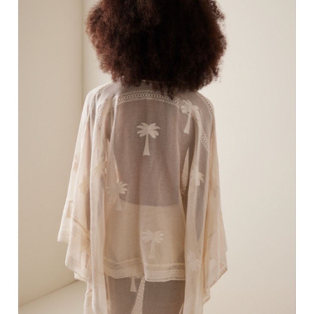 Johanna Ortiz Cream Coverup embroidered poncho - Picture 4 of 8